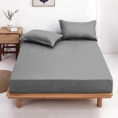 Drap housse 180x200 cm gris anthracite - 100 % coton 57 fils, fabrication française Vosges, qualité supérieure, gonnet 30 cm