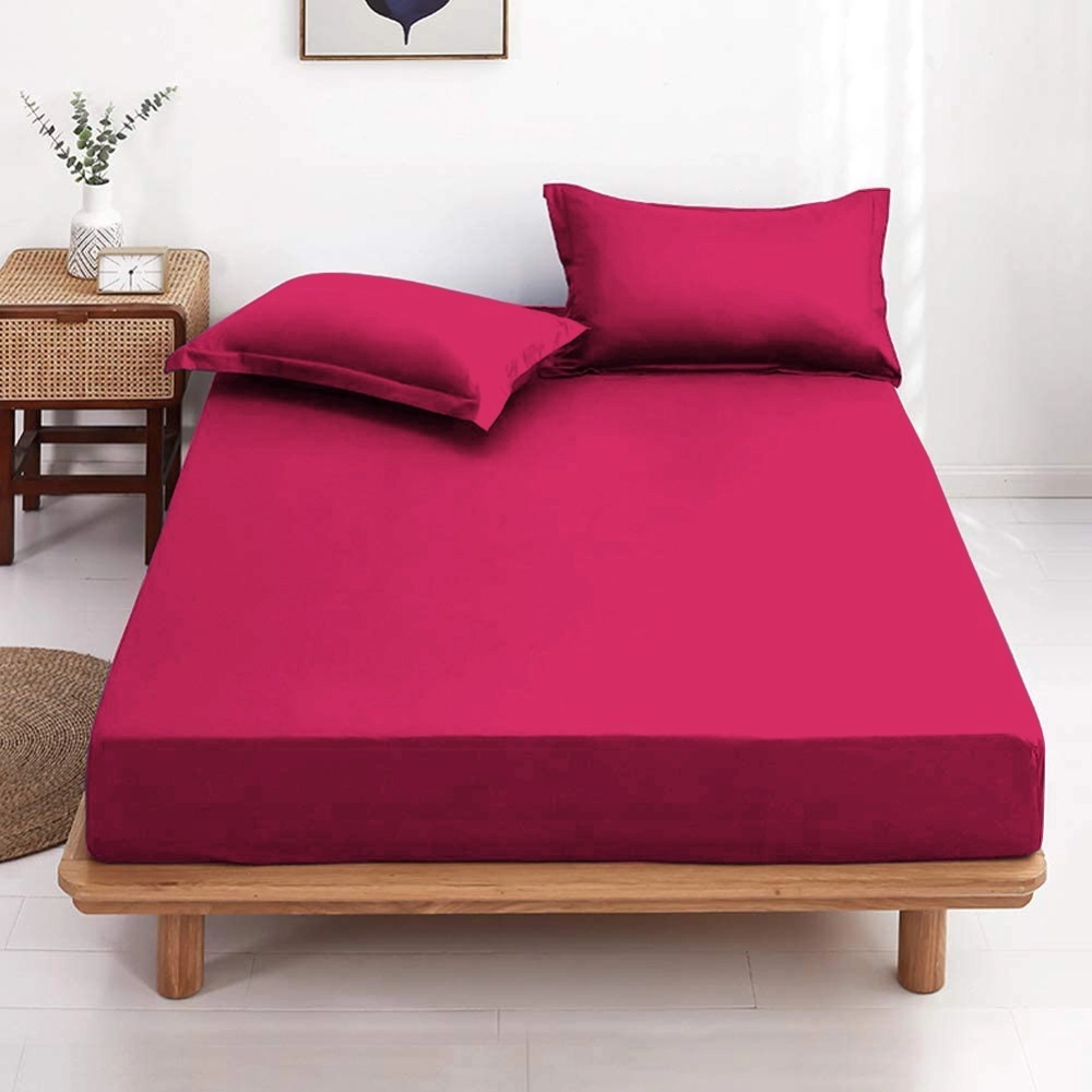Drap housse fuchsia 100 % coton 57 fils 120x190 cm - Qualité française, confort, douceur et résistance, bonnet 30 cm