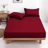 Drap housse 120x190 cm bordeaux 100% coton - bonnet 30 cm, fibres longues souples et douces, qualité française supérieure