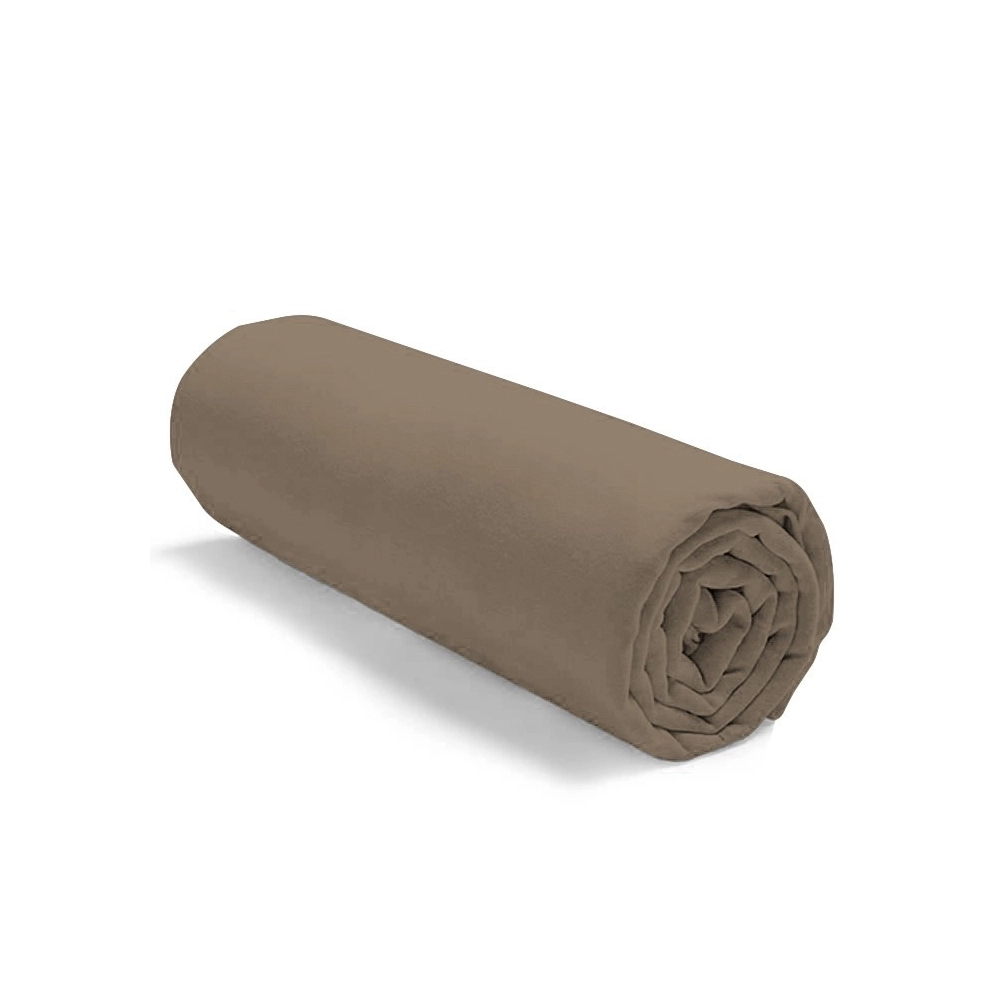 Drap housse taupe 120x190 cm - 100 % coton fibres longues, fabrication française, bonnet 30 cm, douceur et souplesse