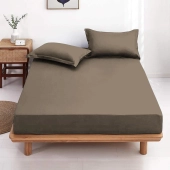 Drap housse taupe 120x190 cm - 100 % coton fibres longues, fabrication française, bonnet 30 cm, douceur et souplesse