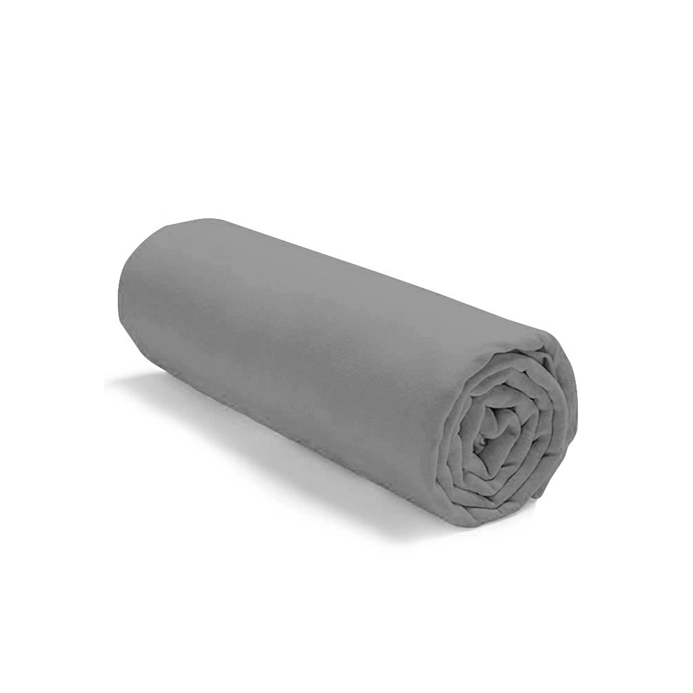 Drap housse 140x190 cm Gris souris Bonnet 27 cm Coton