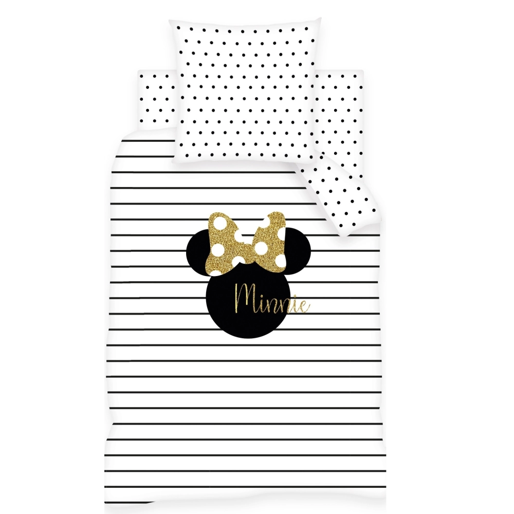 Housse de couette 140x200 Minnie Rayures et Pois + Drap housse 90x190 cm