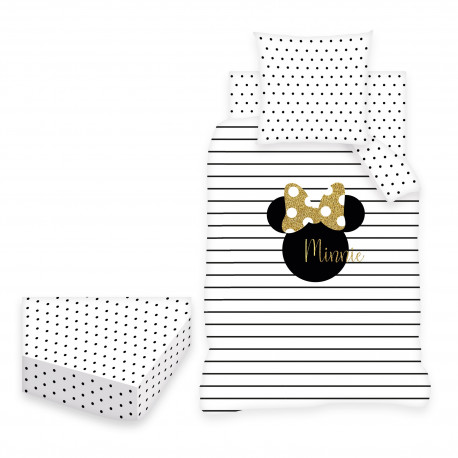 Housse de couette 140x200 Minnie Rayures et Pois + Drap housse 90x190 cm