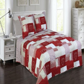 Couvre lit Cœur Rouge 230x250 + 2 taies oreillers 65x65cm assorties