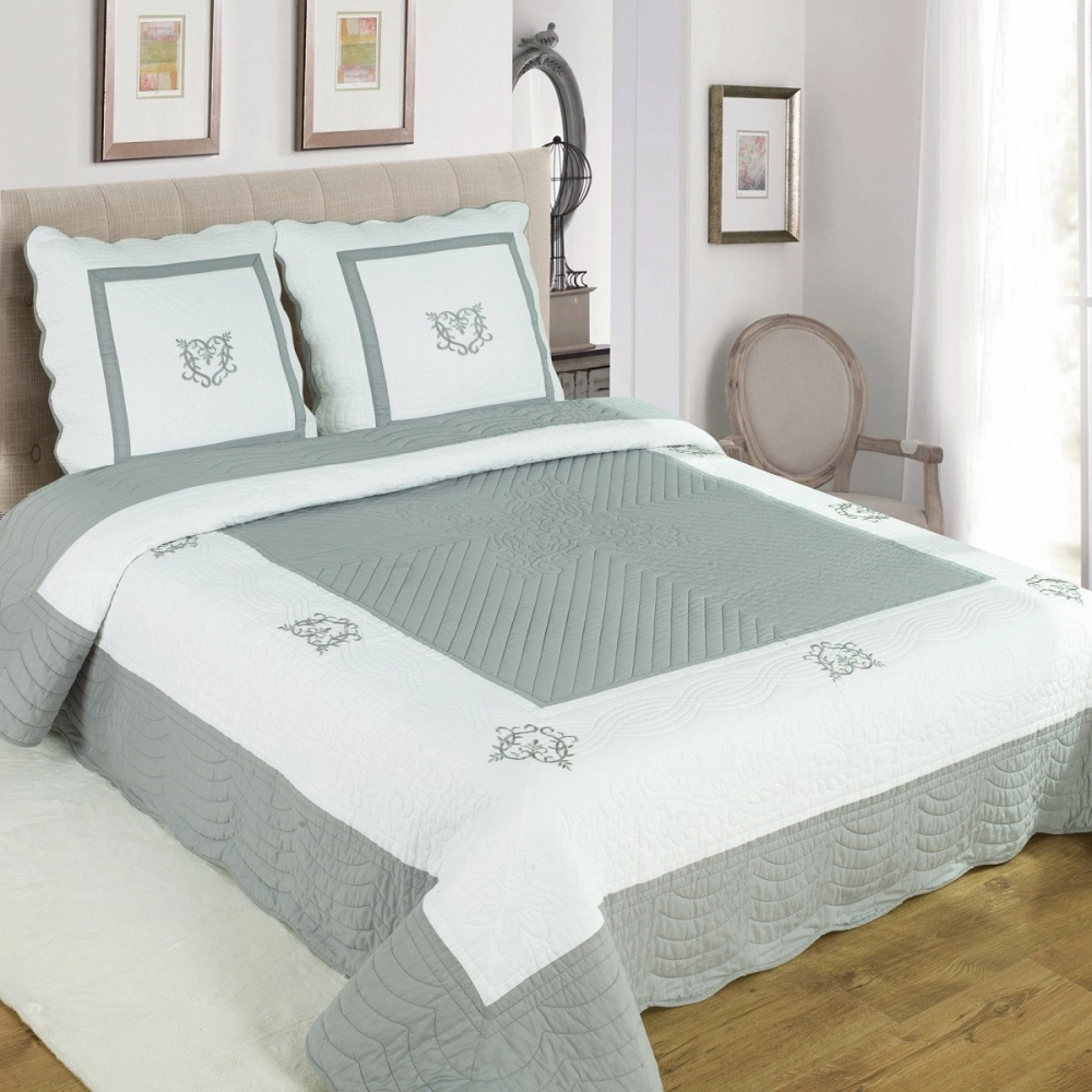 Couvre lit boutis Peaceland 100% coton + taie(s) carrée(s) assortie(s) – Brodé, léger et doux – Bicolore