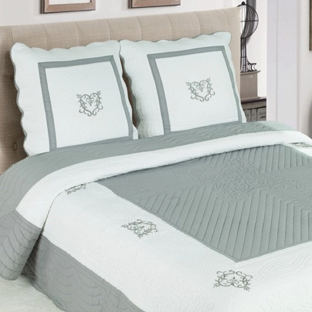 Couvre lit boutis Peaceland 100% coton + taie(s) carrée(s) assortie(s) – Brodé, léger et doux – Bicolore
