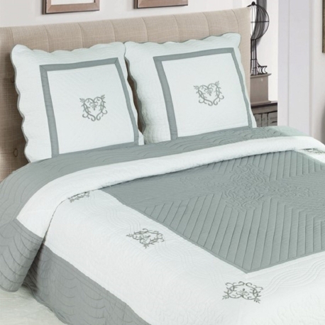 Autrefois Délicat Lin Boutis 230x250 Cm Avec 2 Taies D'Oreiller - Couvre-Lit Matelassé 2 Personnes Fleurs