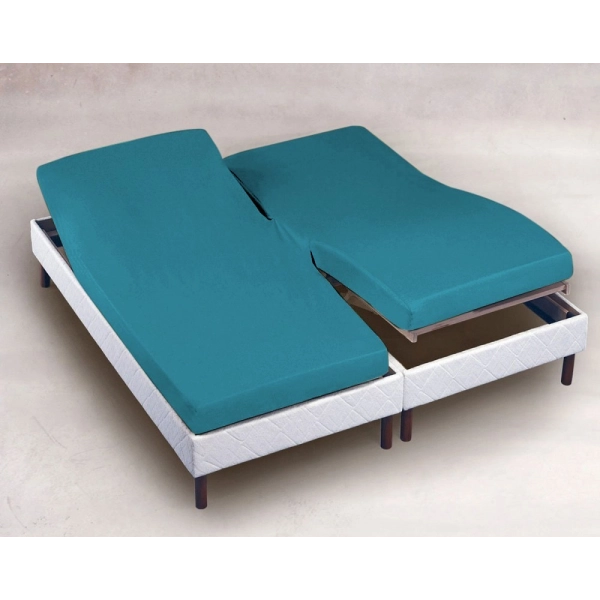 Drap Housse 2x80x200 Bleu Canard TPR