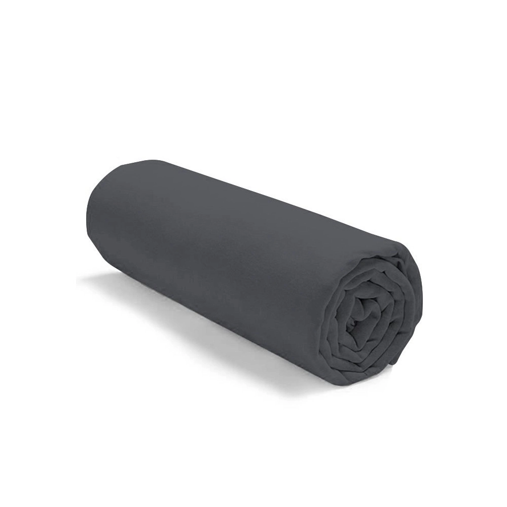Drap housse anthracite 200x200 cm en coton 57 fils - Bonnets de 30 cm, fabrication française, confort et qualité supérieure