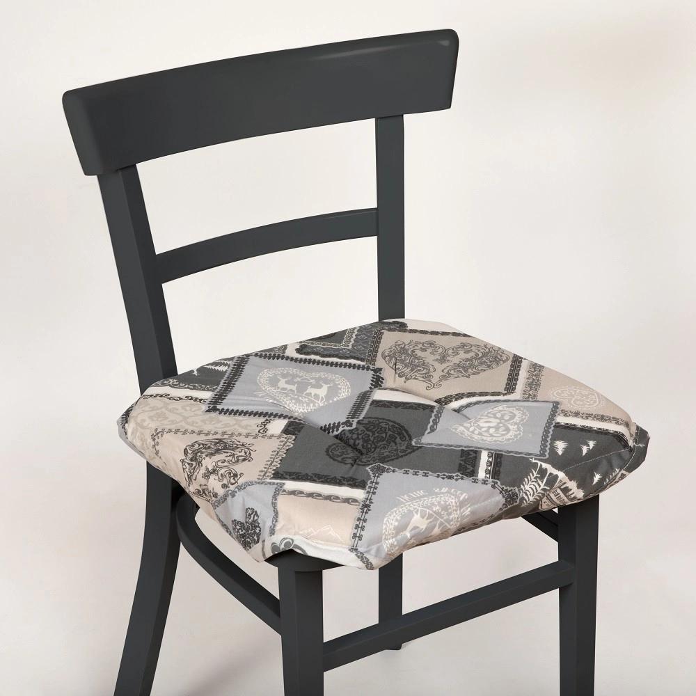 Lot de 6 Galettes de Chaise Chalet Grises 38x38 cm – Style Montagne – Assise Confortable et Lavable