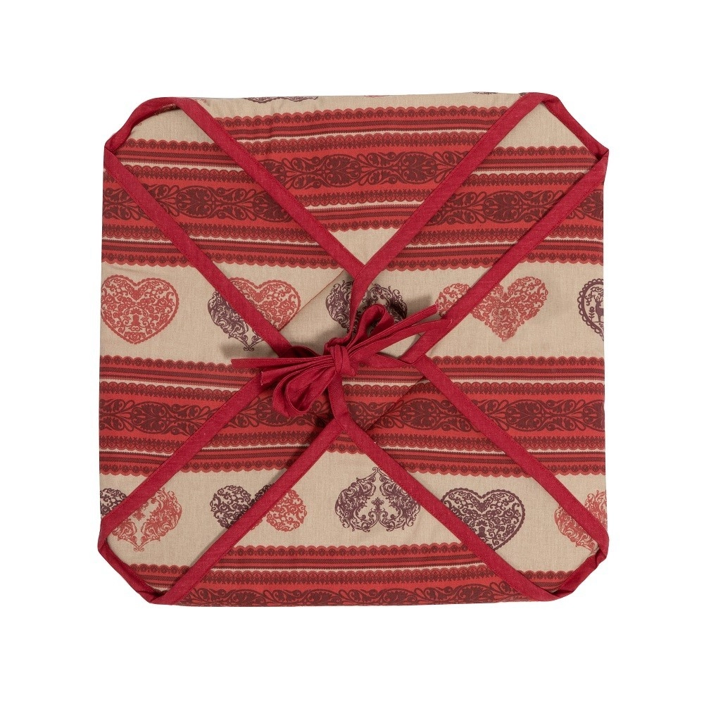 Lot de 6 galettes de chaise 38x38 cm – Motif Cœur Rouge Esprit Montagne – Assise confortable – Fixation stable avec lanières
