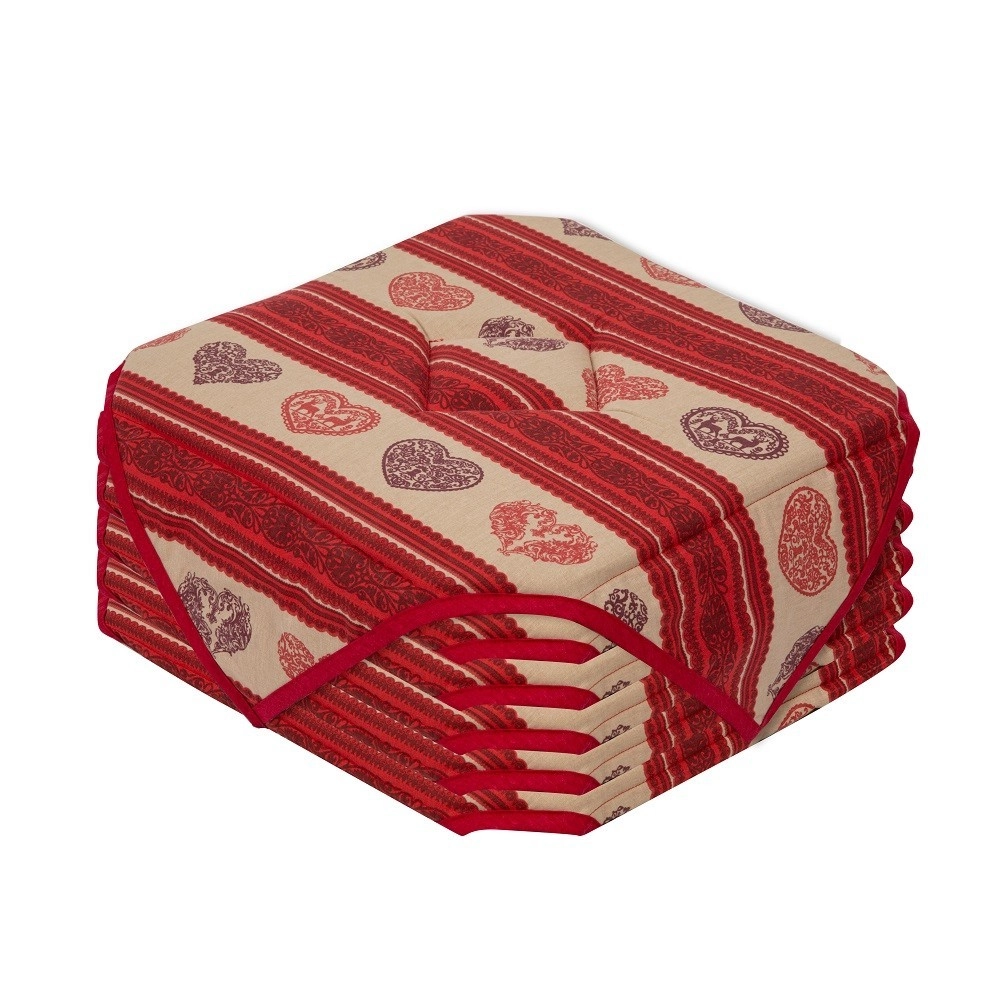 Lot de 6 galettes de chaise 38x38 cm – Motif Cœur Rouge Esprit Montagne – Assise confortable – Fixation stable avec lanières