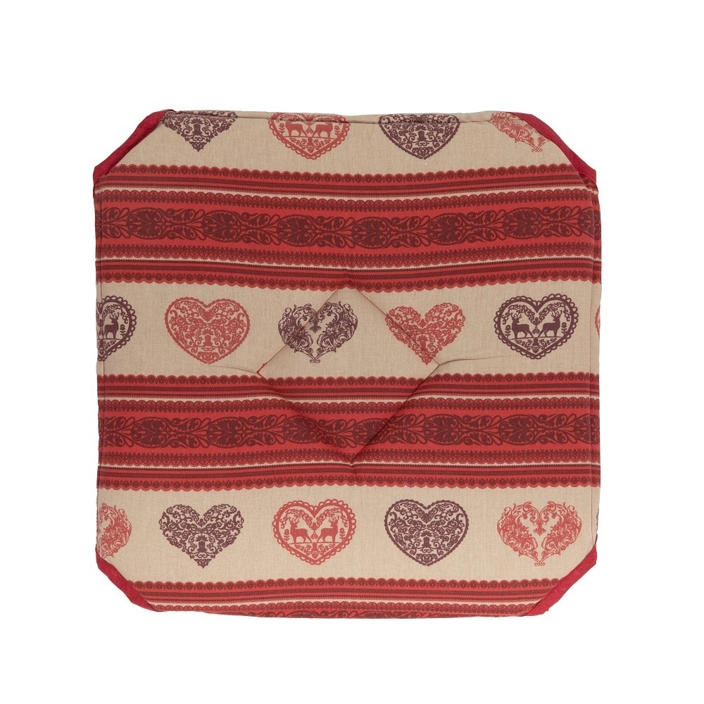 Lot de 6 galettes de chaise 38x38 cm – Motif Cœur Rouge Esprit Montagne – Assise confortable – Fixation stable avec lanières