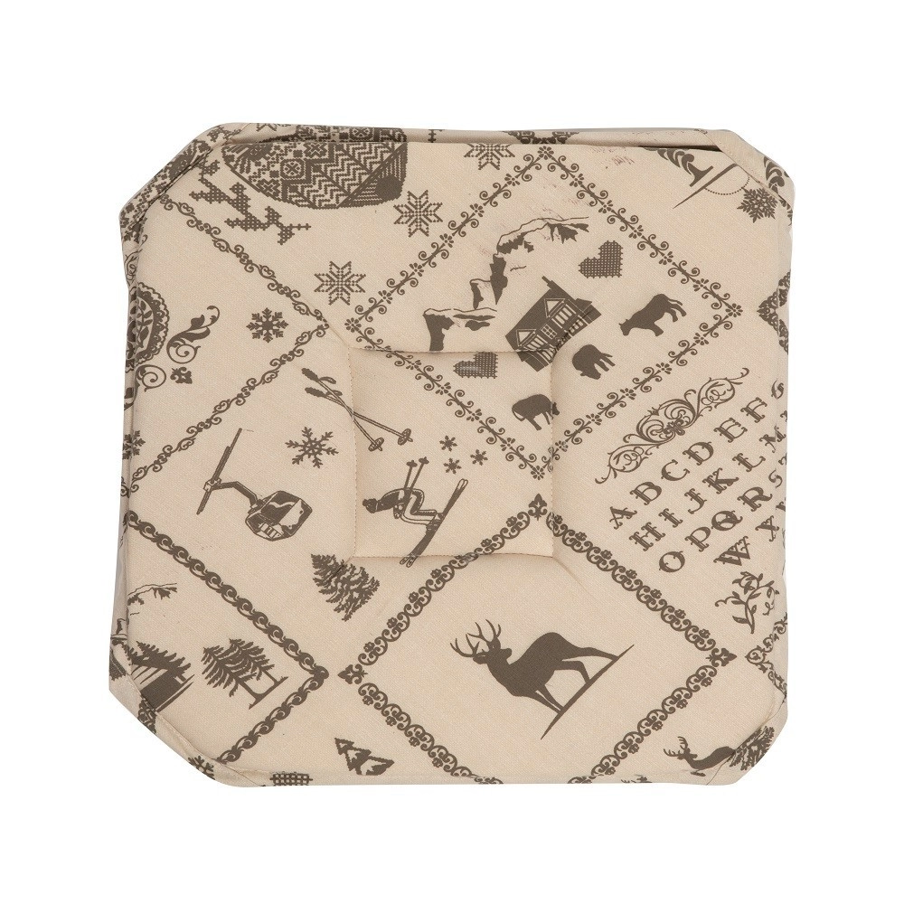 Lot de 6 Galettes de Chaise Montagne Marron 38x38 cm – Style Chalet Rustique – Confortables et Épaisses, Fixation Lanières