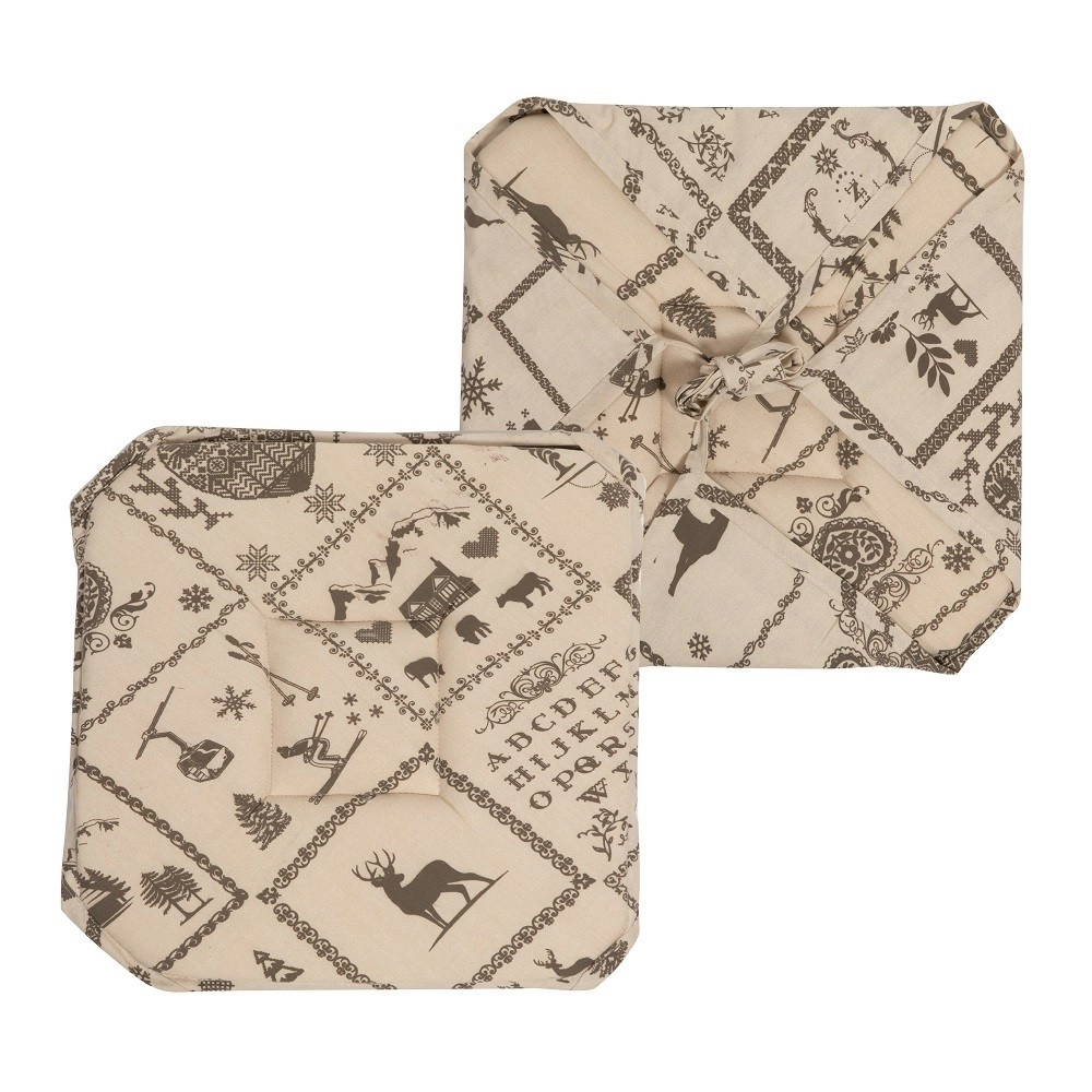 Lot de 6 Galettes de Chaise Montagne Marron 38x38 cm – Style Chalet Rustique – Confortables et Épaisses, Fixation Lanières