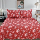 Couvre-lit Fleurs blanches sur fond rouge 220x240cm C-1-63