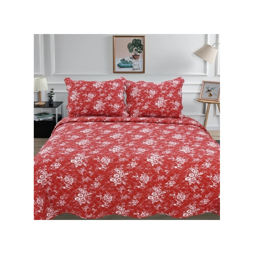 Couvre-lit Fleurs blanches sur fond rouge 220x240cm C-1-63