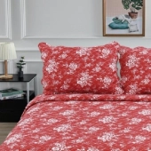 Couvre-lit Fleurs blanches sur fond rouge 220x240cm C-1-63
