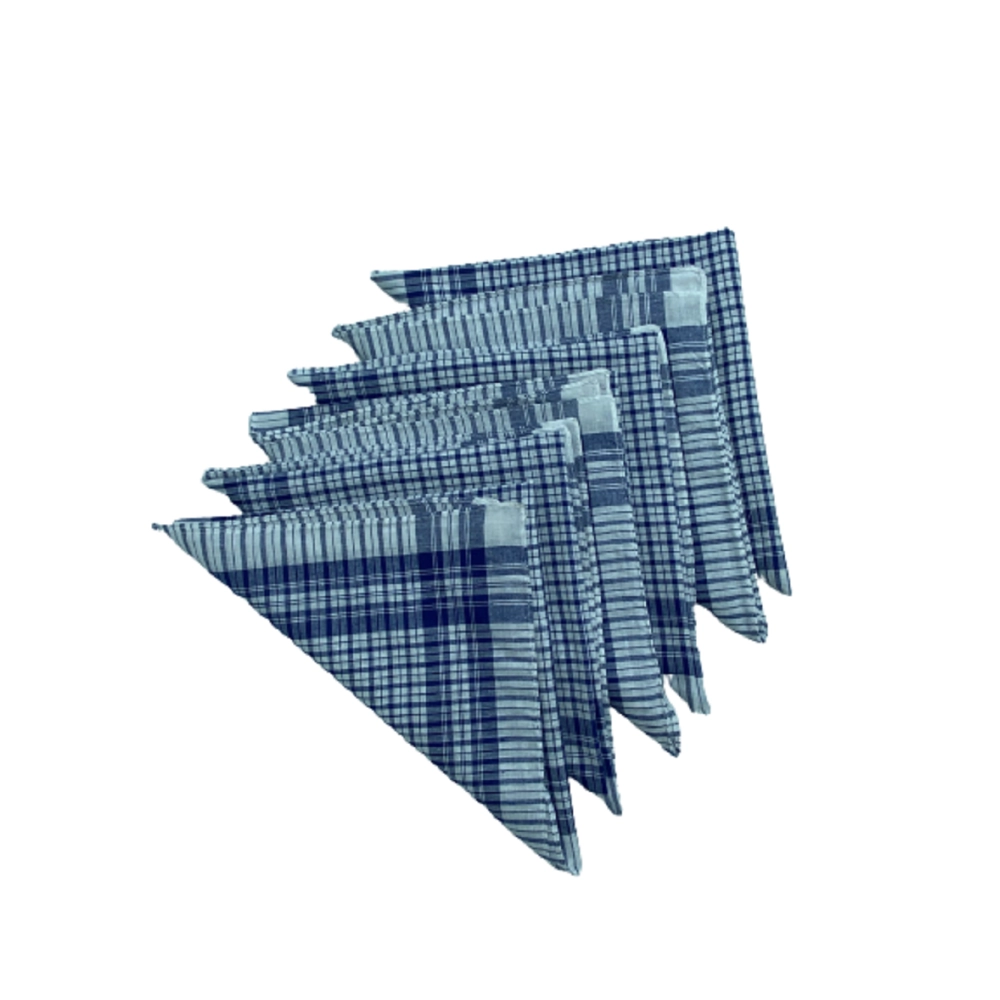 Lot de 6 Mouchoirs de Travail petits carreaux Bleu et Blanc 100% coton 40x40cm