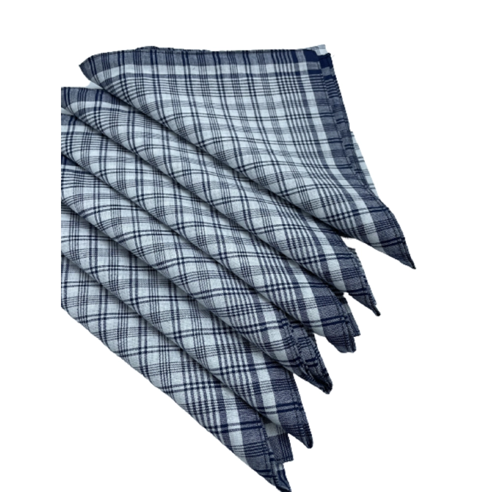 Lot de 12 Mouchoirs de Travail grands carreaux Bleu et Blanc 100% coton 40x40cm
