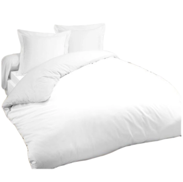 Housse de couette + taies blanches 100 % coton premium - Spéciales locations et hôtels, respirantes et facile d’entretien
