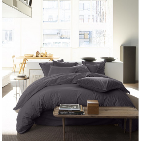 Parure Percale de Coton Lavé 80 fils/cm2 Anthracite
