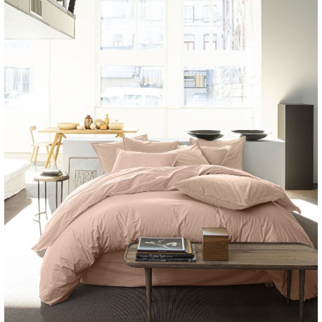 Parure Percale de Coton Lavé 80 fils/cm2 Rose