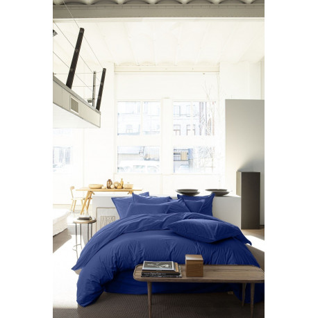 Parure Percale de Coton Lavé 80 fils/cm2 Bleu majorelle