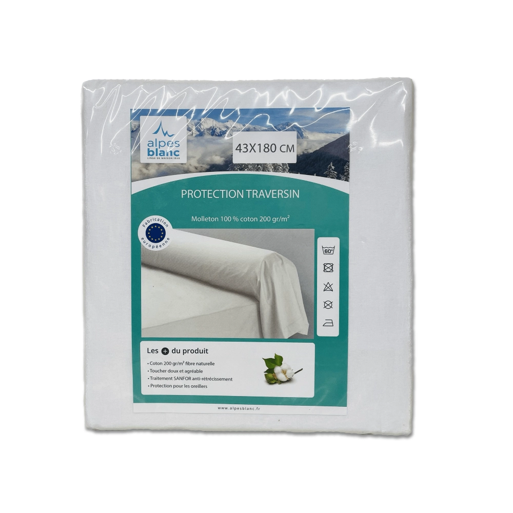 Protège traversin 43x180 cm en coton 200g/m² - Sous-taie douce et respirant, protège et prolonge la durée de vie du traversin