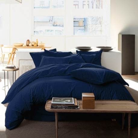Parure Percale de Coton Lavé 80 fils/cm2 marine