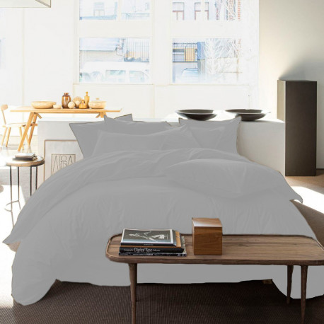 Parure Percale de Coton Lavé 80 fils/cm2 gris clair