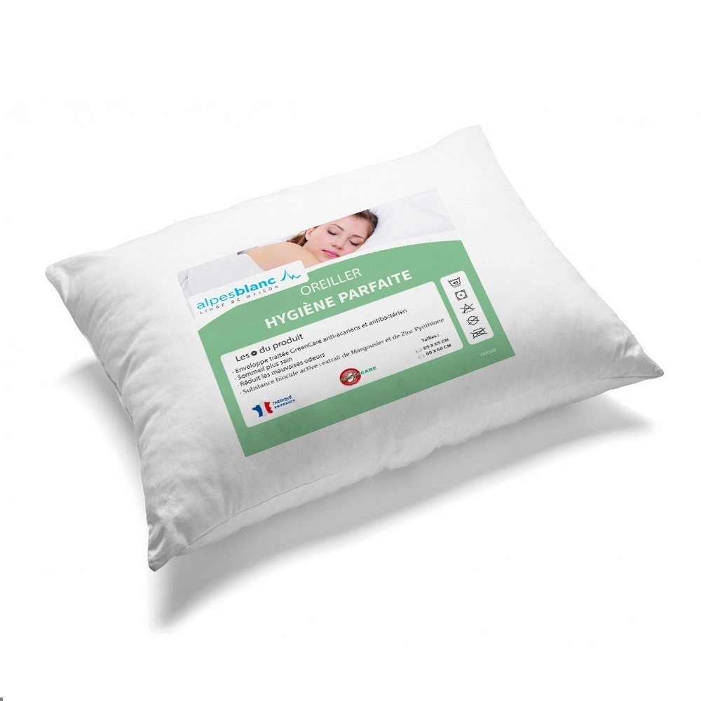 Lot de 2 oreillers 45x70 cm anti-acariens fabrication Françasie - Confort sain, protection triple action