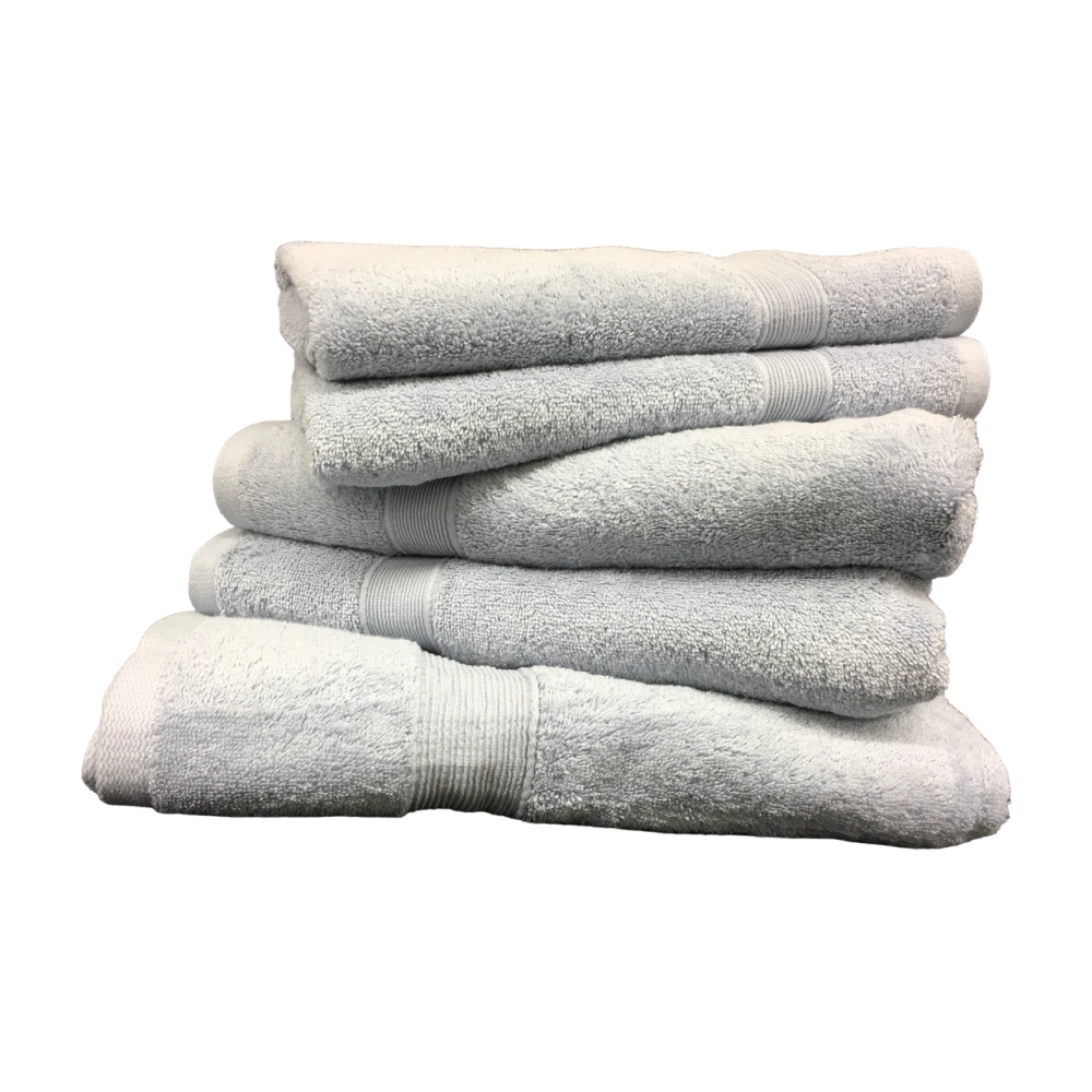 Lot de 5 serviettes gris perle, éponge 100 % coton 600 g/m² - Douceur et absorption, 3 tailles adaptées à chaque besoin