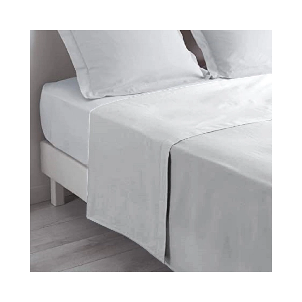 Drap plat blanc 180x290 cm pour lit simple - 100 % coton 57 fils, fabrication française, doux et résistant