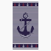 Serviette de plage Marin 100 % coton égyptien 450g/m² 90x170 cm - Drap de plage à rayures motif ancre, douceur et absorption