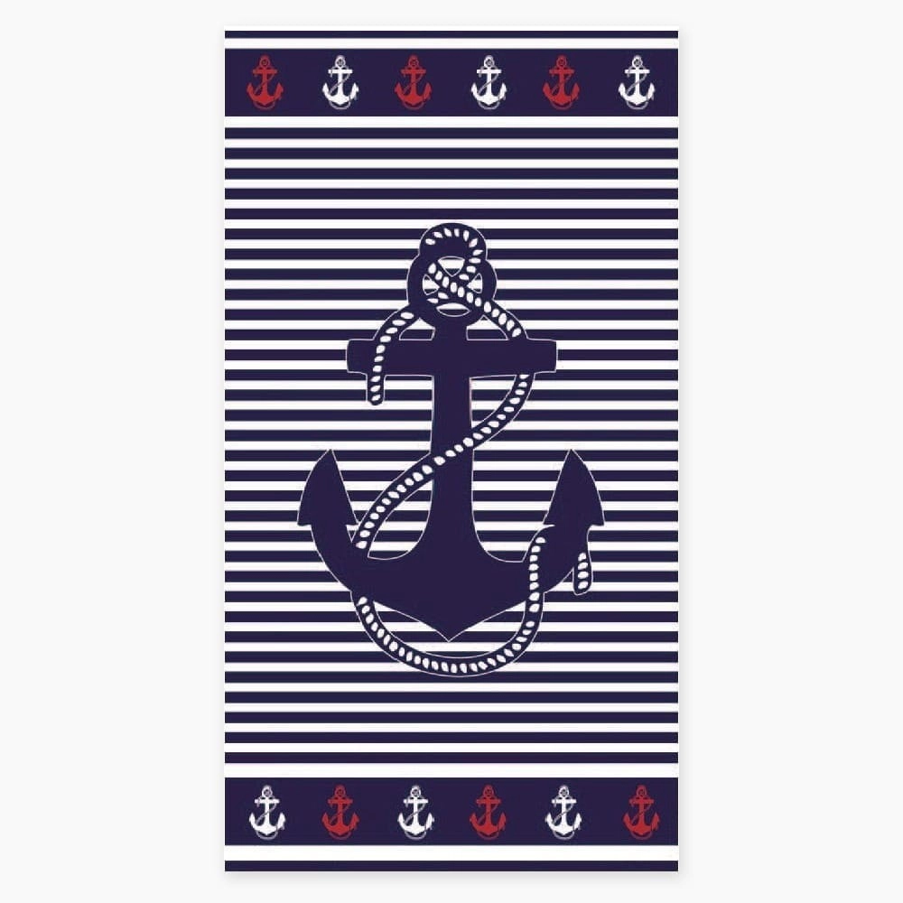 Serviette de plage Marin 100 % coton égyptien 450g/m² 90x170 cm - Drap de plage à rayures motif ancre, douceur et absorption