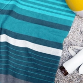 Serviette de plage rayures bleues et grises 90x170 cm - 100 % coton égyptien , design classique et indémodable