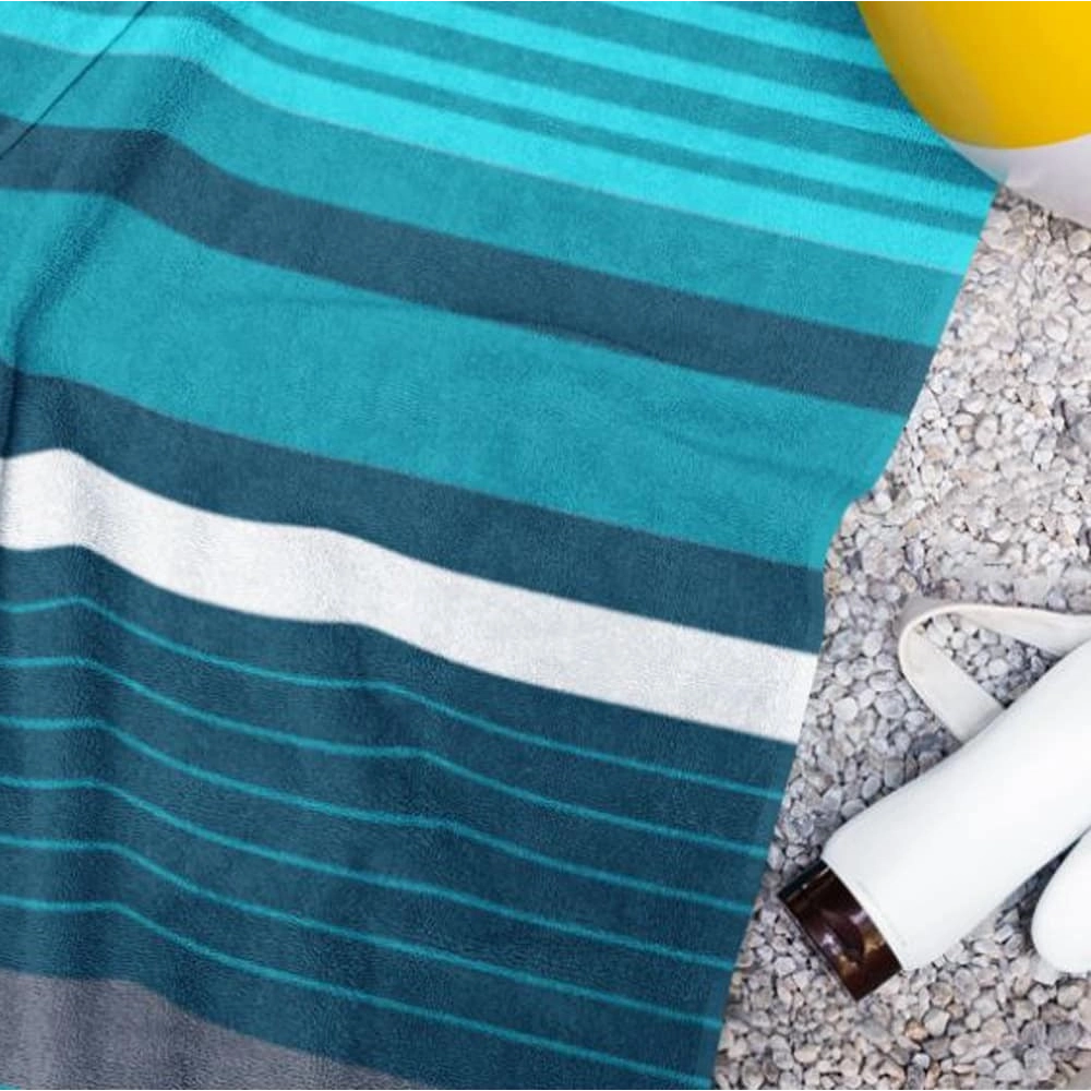 Serviette de plage rayures bleues et grises 90x170 cm - 100 % coton égyptien , design classique et indémodable
