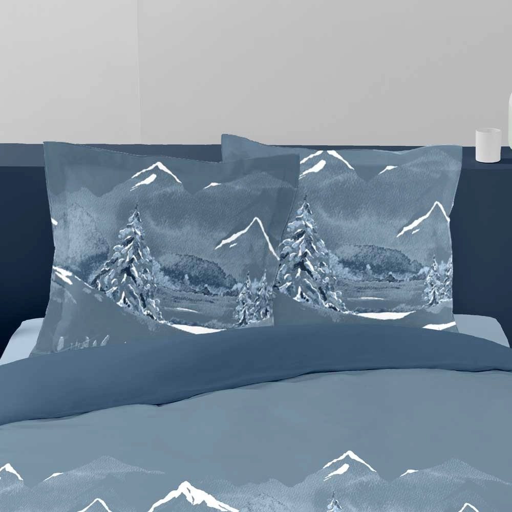 Housse de couette Nuit des Alpes + taie(s) carrée(s) – 100% coton 57 fils - Esprit montagne – Modèle exclusif – Finition rabat
