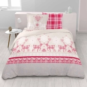 Housse de Couette Esprit Chalet Vanoise Rouge + 2 Taies 65x65 cm – 100% Coton 57 fils/cm² Doux et Résistant
