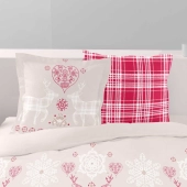 Housse de Couette Esprit Chalet Vanoise Rouge + 2 Taies 65x65 cm – 100% Coton 57 fils/cm² Doux et Résistant
