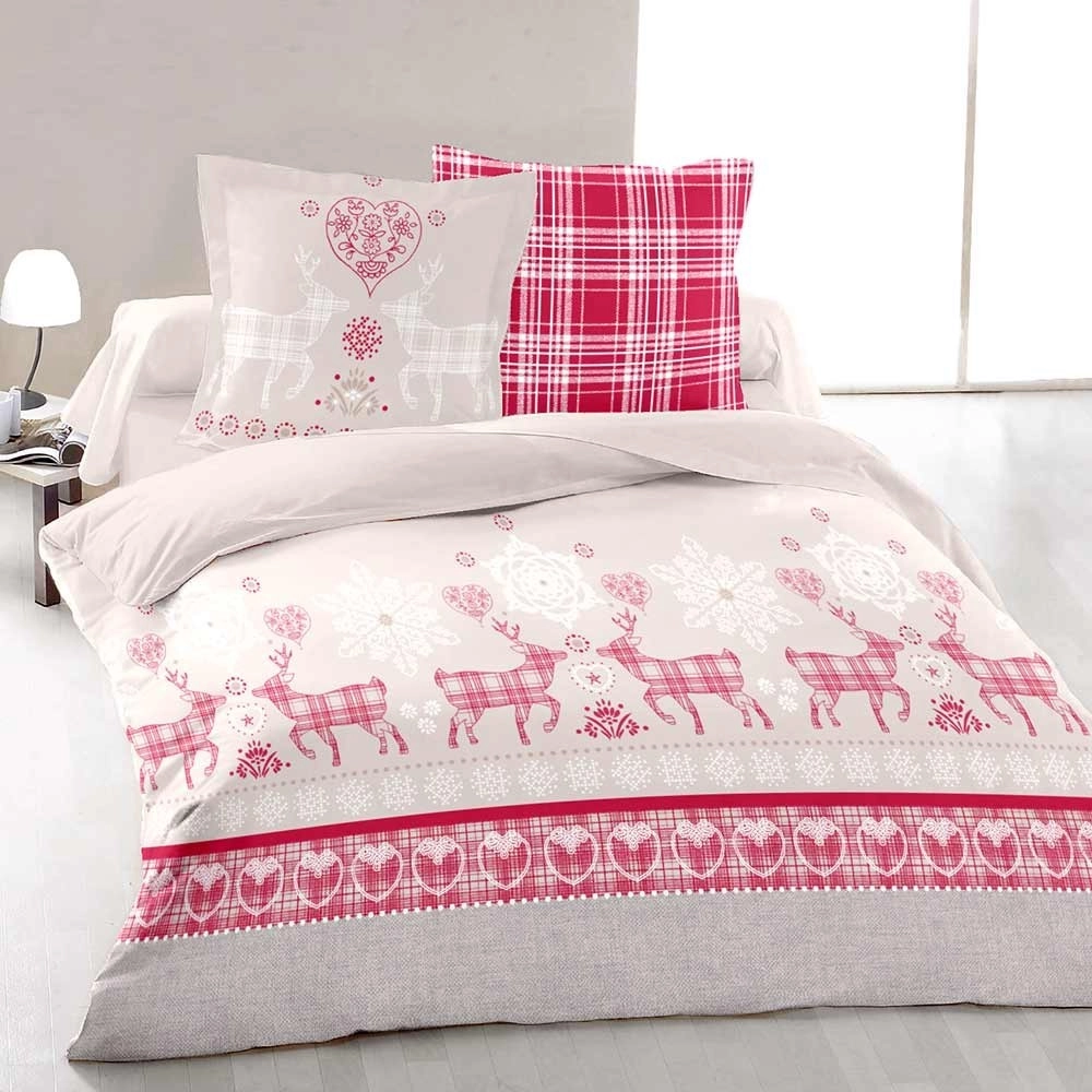 Housse de Couette Esprit Chalet Vanoise Rouge + 2 Taies 65x65 cm – 100% Coton 57 fils/cm² Doux et Résistant
