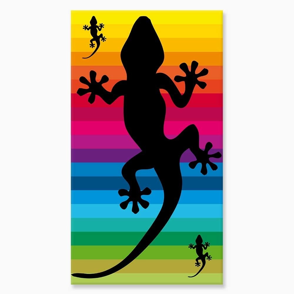 Serviette de plage Margouillat noire sur fond Multicolore 90x170