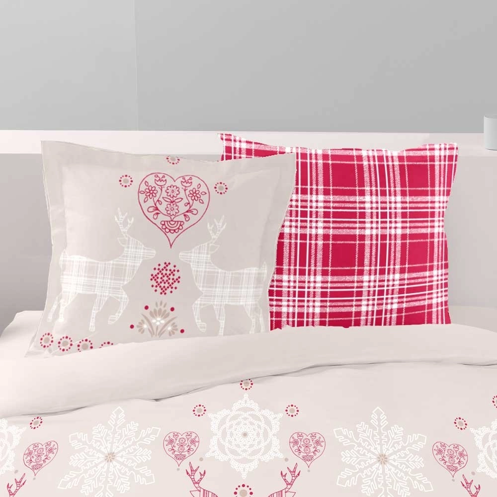 Lot 2 taies d'oreiller carrées   Esprit chalet   Pur coton   Vanoise Rouge