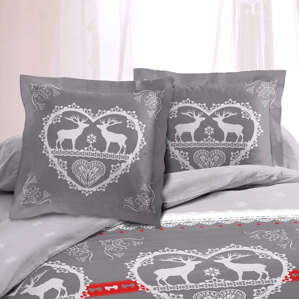 Lot de 2 taies carrées|Winter rouge et gris|pur coton