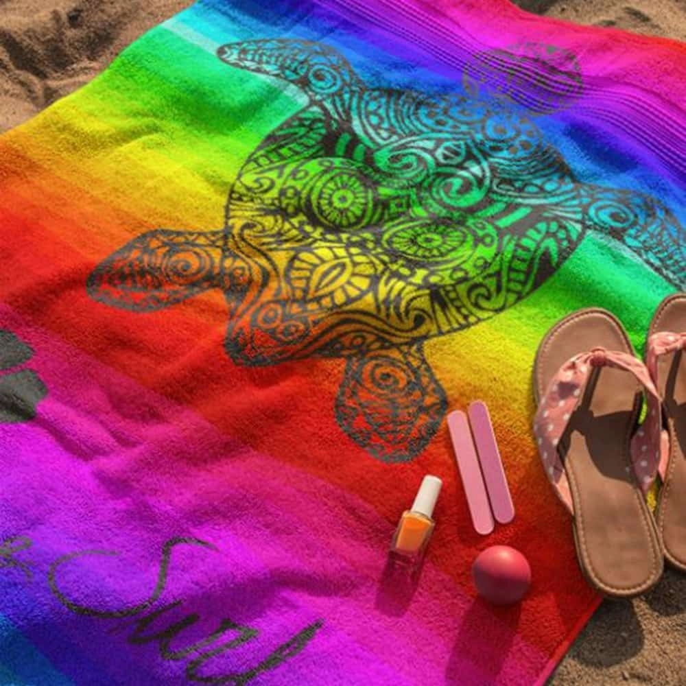 Serviette de plage Tortue sur Fond Multicolore 140x180cm