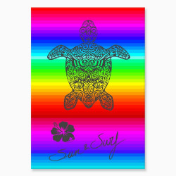 Serviette de plage Tortue sur Fond Multicolore 140x180cm