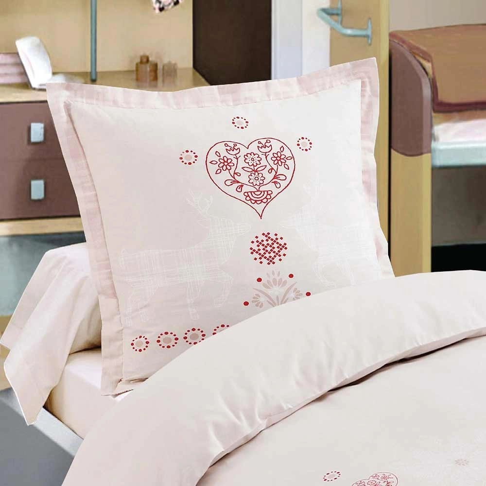 Housse de Couette Esprit Chalet Vanoise Rouge + 2 Taies 65x65 cm – 100% Coton 57 fils/cm² Doux et Résistant