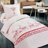 Housse de Couette Esprit Chalet Vanoise Rouge + 2 Taies 65x65 cm – 100% Coton 57 fils/cm² Doux et Résistant